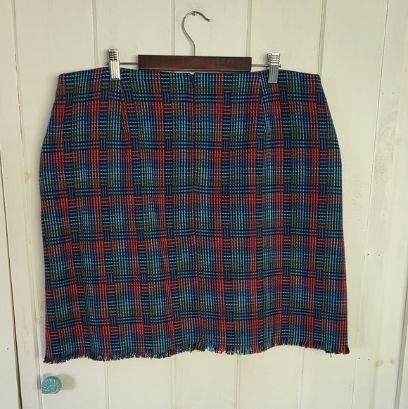 Boden Plaid Fringe Woven Mini Skirt Size 14 - Picture 4 of 9